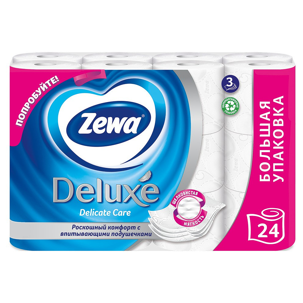 Бумага туалетная Zewa Deluxe 3 слоя, 24 рулона