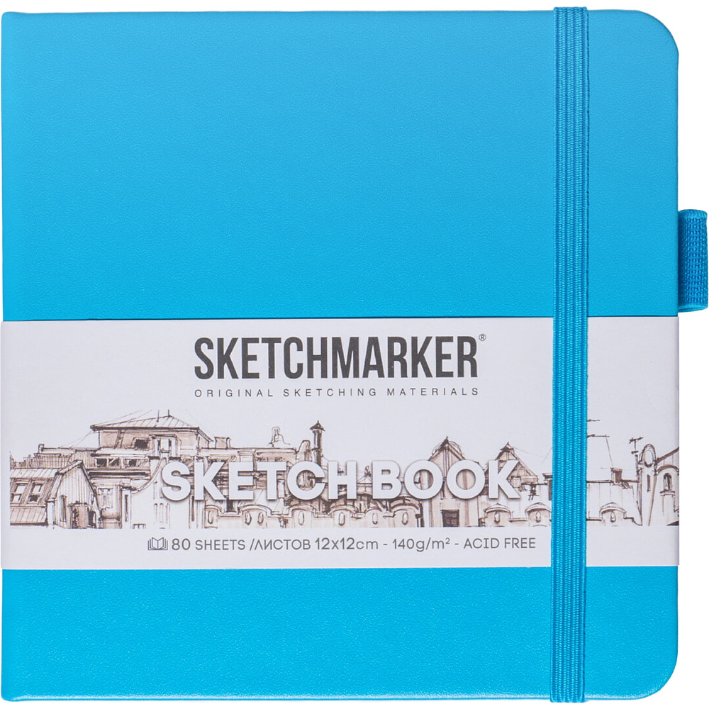 Скетчбук "Sketchmarker", 12x12 см, 140 г/м2, 80 листов, синий неон