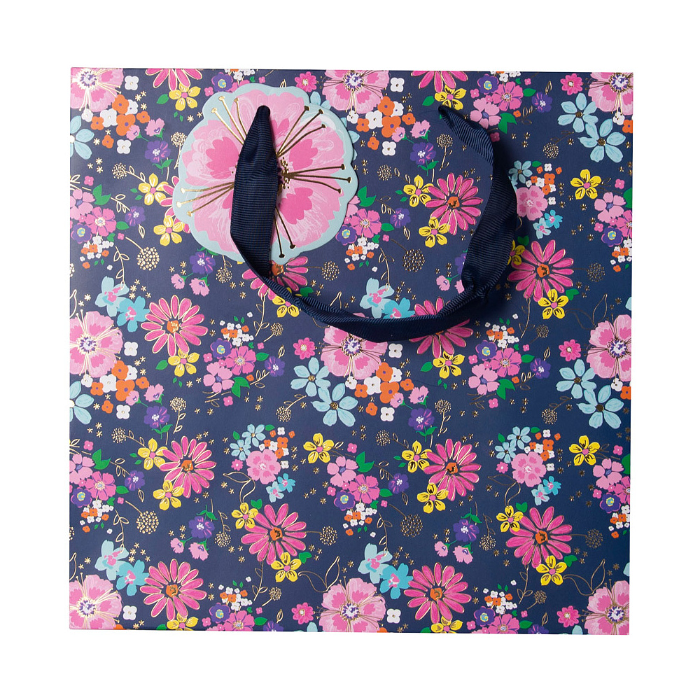 Пакет бумажный подарочный "Navy floral", 33x16.5x33 см, разноцветный - 6