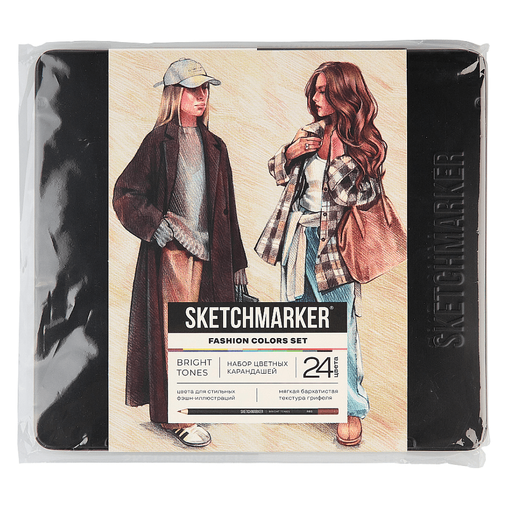 Набор карандашей цветных "Sketchmarker Мода", 24 цвета, в металлической коробке - 3