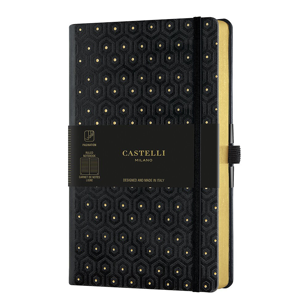 Блокнот Castelli Milano "Honeycomb Gold", А5, 96 листов, линейка, черный, золотой