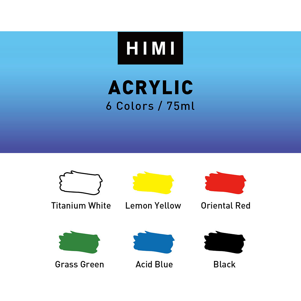 Набор акриловых красок "Himi", 6 цветов, 75 мл - 8