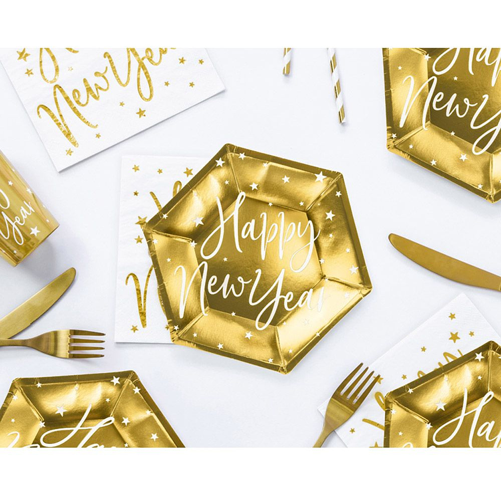 Тарелка бумажная "Happy New Year", 20 см, 6 шт, золотистый - 2