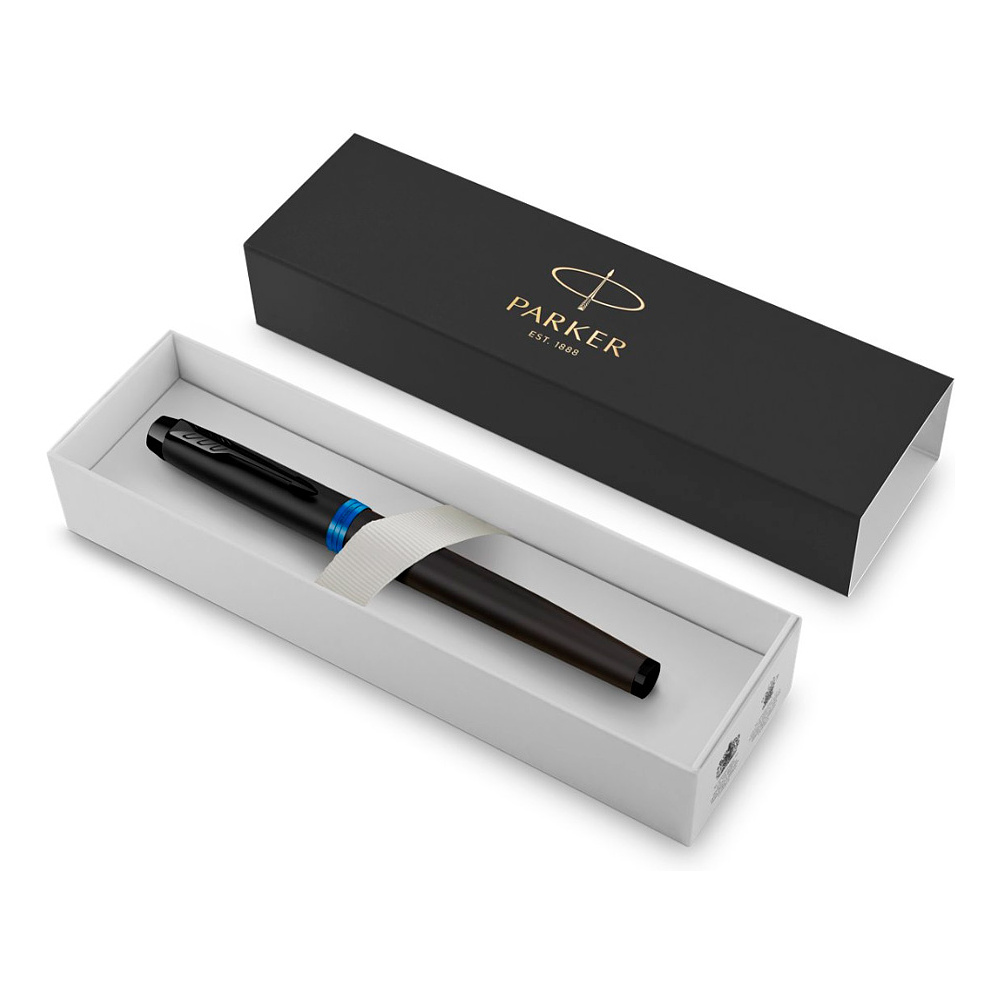 Ручка перьевая Parker "IM Vibrant Rings F315 Marine Blue PVD", F, черный, синий, патрон синий - 6
