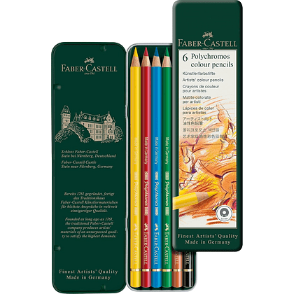 Цветные карандаши "Polychromos", 6 цветов, металлическая упаковка