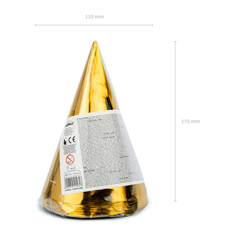 Колпаки праздничные "Золото", 6 шт, золотистый - 3