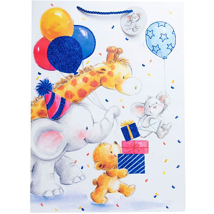 Пакет бумажный подарочный "Зверята", 33x45.7x17 см, ассорти