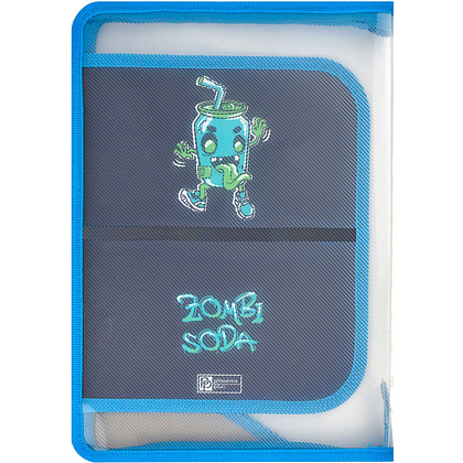 Папка для труда "Зомбо банка", А4, на молнии, голубой, черный - 7