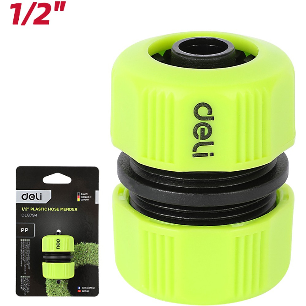 Муфта соединительная для шлангов Deli GS EDL8794, 1/2", двухкомпонентная, черный, зеленый - 2