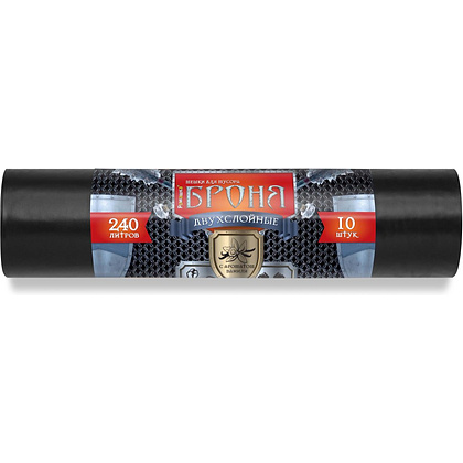 Мешки для мусора Ромашка Броня, 240 л, ПВД, 60 мкм, 100х130 см, 10 шт/рулон, черный