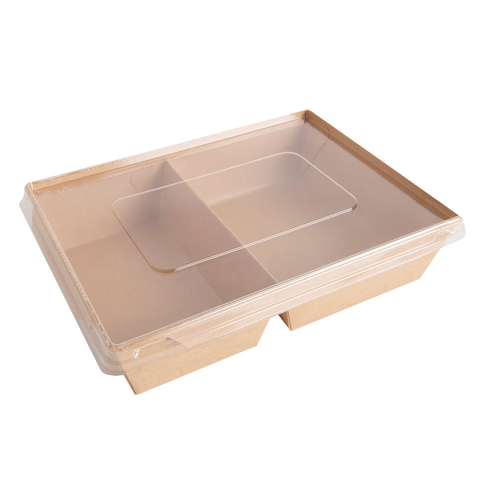 Контейнер бумажный для салата с крышкой, 1000 мл, 200/220x140/160x55 мм, 50 шт/упак, крафт - 3