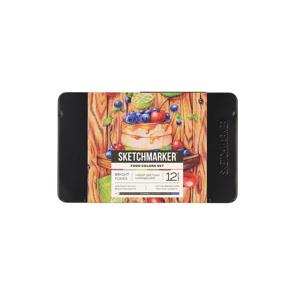 Карандаши цветные "Sketchmarker Еда", 12 цветов, жестяной пенал