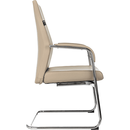 Кресло на полозьях Бюрократ "_JONS-LOW-V", натуральная кожа, бежевый, металл хром - 4