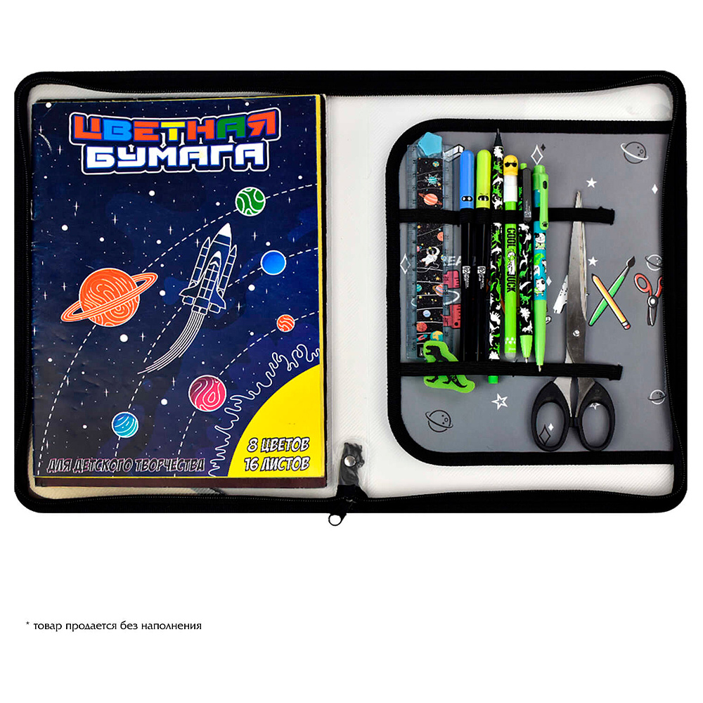 Папка для труда "Гэлэкси", А4, на молнии, серый, черный - 6