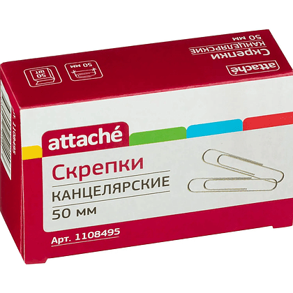 Скрепки "Attache", 50 мм, оцинкованные, 50 штук, овальные, серебристый