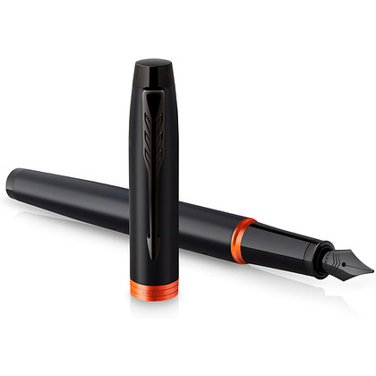 Ручка перьевая Parker "IM Vibrant Rings F315 Flame Orange PVD", F, черный, оранжевый, патрон синий - 3