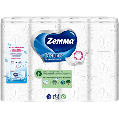 Бумага туалетная Zemma Deluxe, 24 рулона, 3 слоя, белый - 5