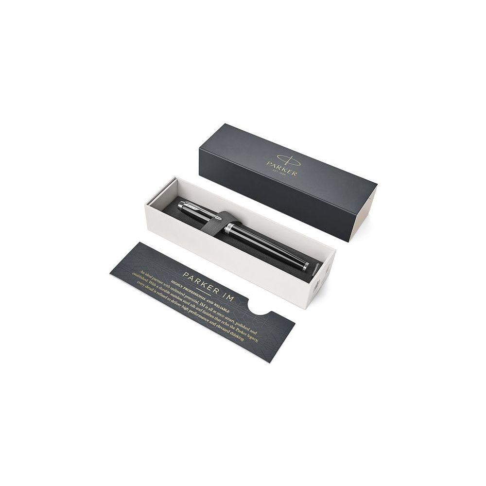 Ручка перьевая "Parker IM Black Lacquer CT", F, черный, серебристый, патрон синий - 5