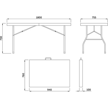 Стол складной 1800х755х730 мм, пластик, белый - 10