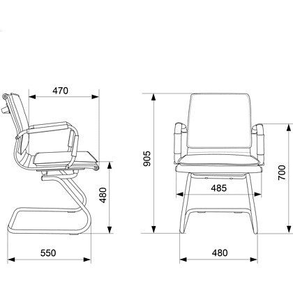 Кресло на полозьях "Бюрократ Ch-993-Low-V", сетка, черный, металл хром - 5