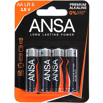 Батарейки алкалиновые ANSA "V LR6/BL-4 (AA)",4 шт,  щелочные