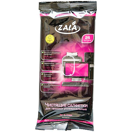 Салфетки чистящие универсальные "Zala" в мягкой упаковке, 24 шт, Спиртовые