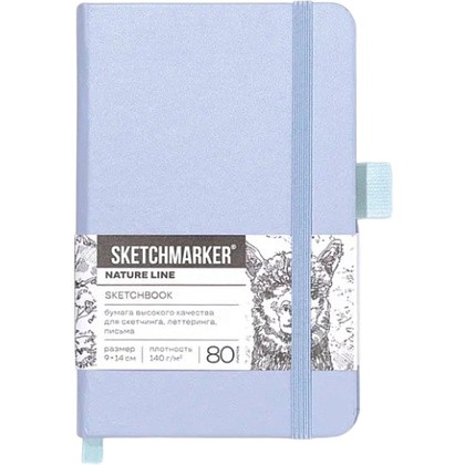 Скетчбук "Sketchmarker", 9х14 см, 140 г/м2, 80 листов, пыльный голубой