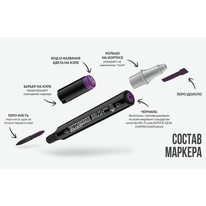 Маркер перманентный двусторонний "Sketchmarker Brush", O43 мед - 7