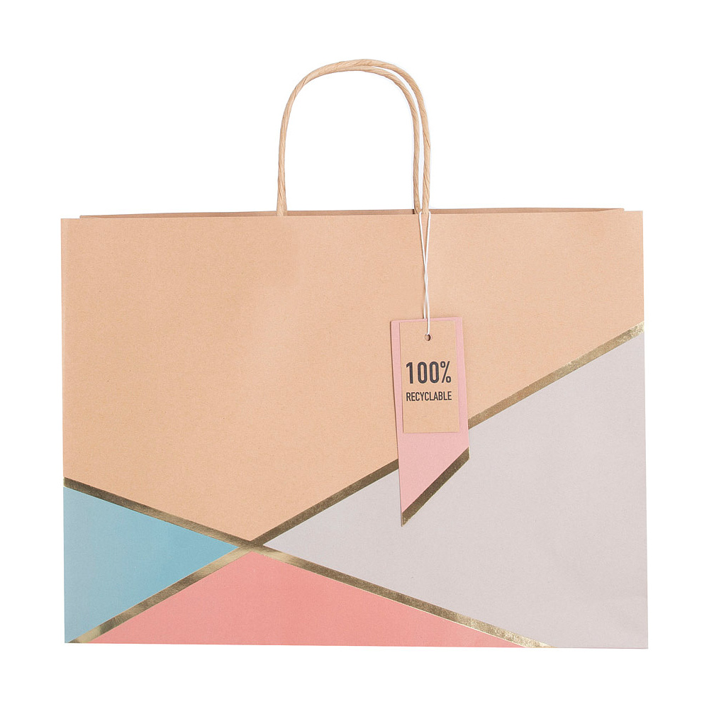 Пакет бумажный подарочный "Geo pastel kraft", 37.3x11.8x27.5 см, крафт - 2