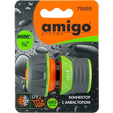 Коннектор Amigo Grande "79300", 3/4", с аквастопом, пластик, серый, зеленый