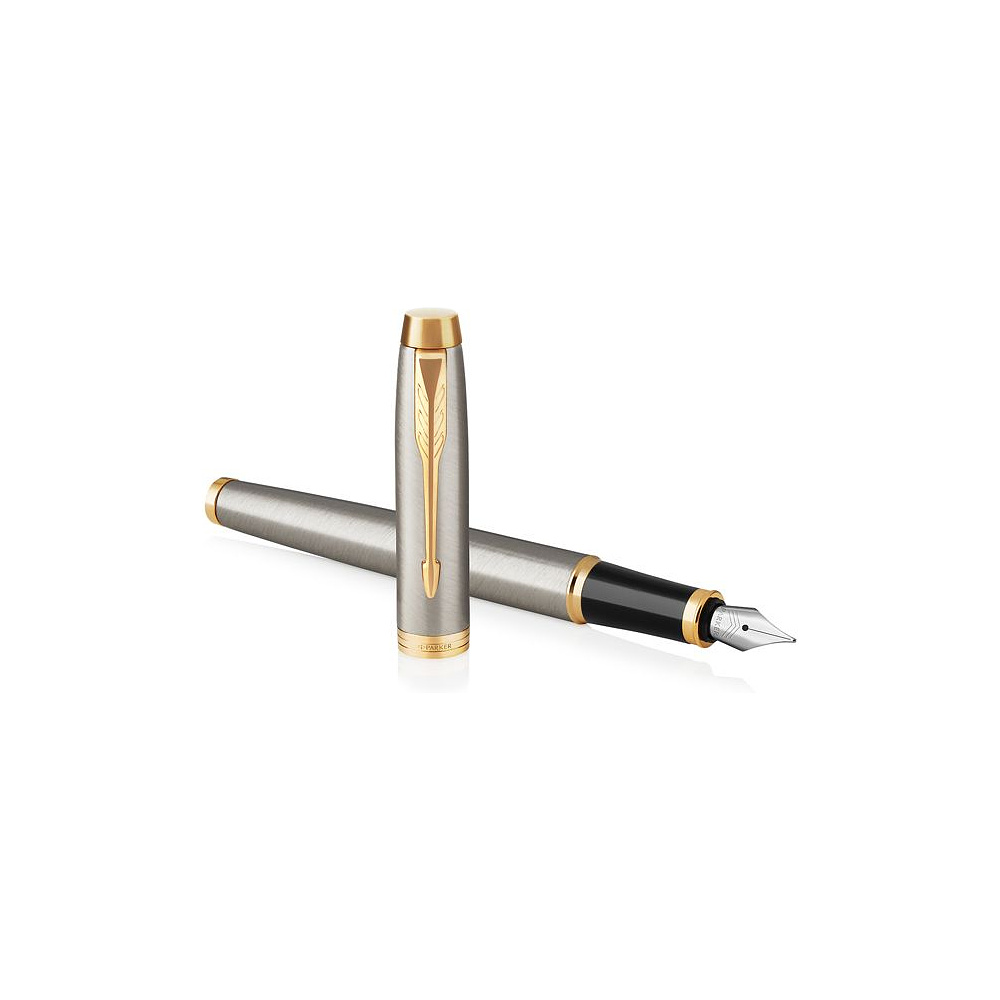 Ручка перьевая "Parker IM Brushed Metal GT", F, серебристый, золотистый, патрон черный - 3