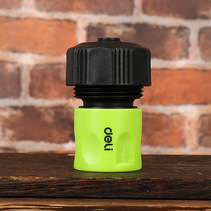 Соединитель-коннектор для шлангов Deli GS EDL8796, 3/4", быстросъемный с аквастопом, черный, зеленый - 6