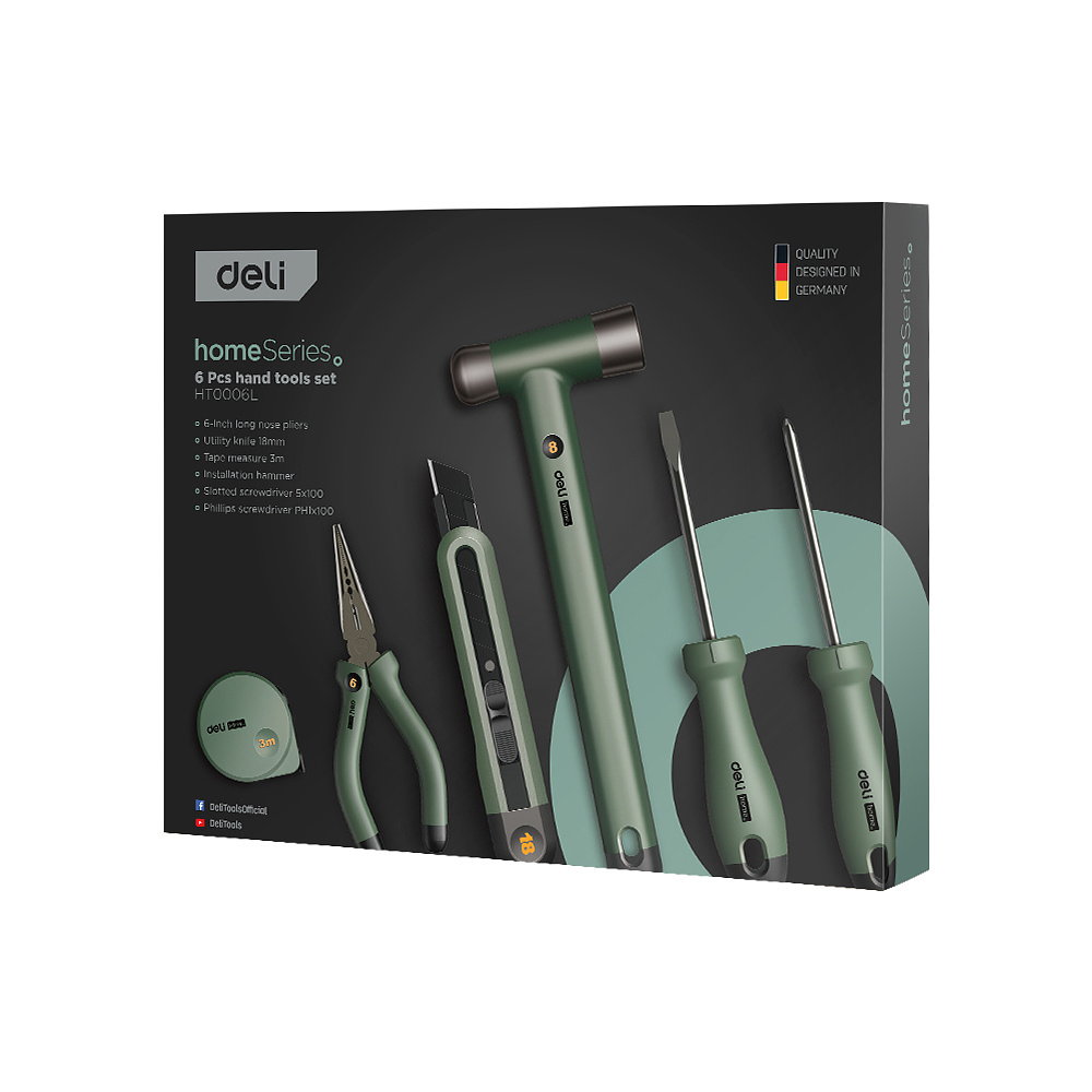 Набор инструментов 6 предметов Deli "Home", зеленый - 3