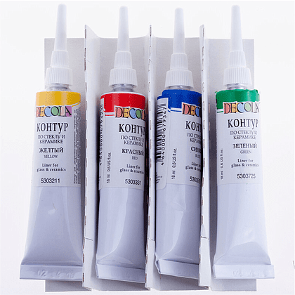 Контур акриловый для стекла и керамики "Декола цветные", набор 4 цвета, 18 мл., тубы - 2
