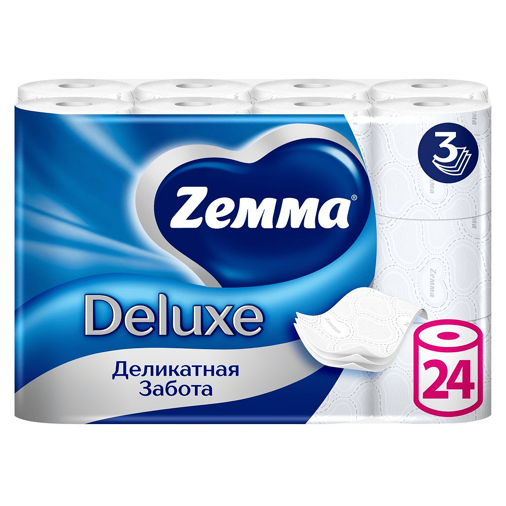 Бумага туалетная Zemma Deluxe, 24 рулона, 3 слоя, белый