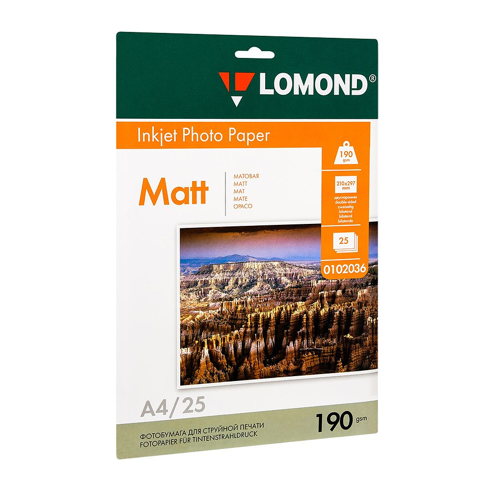 Фотобумага матовая для струйной фотопечати "Lomond", А4, 25 листов, 190 г/м2