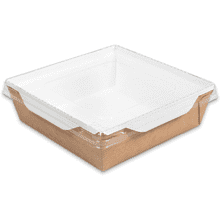 Контейнер бумажный для салата 900мл, 135/150х135/150х48 мм с крышкой, 50 шт/упак, крафт, белое дно