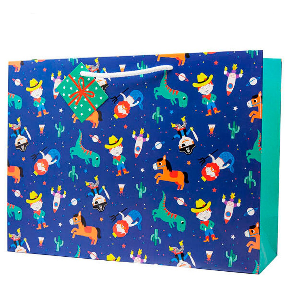 Пакет бумажный подарочный "HDME BOY", 37.3x11.8x27.5 см, разноцветный