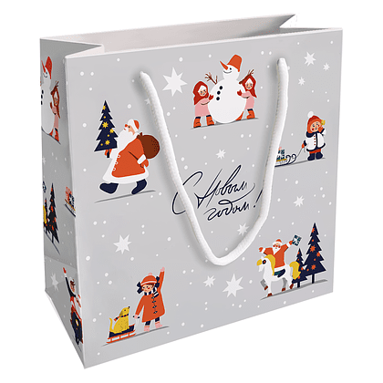 Пакет бумажный подарочный "Childhood", 20х20х8 см, серый