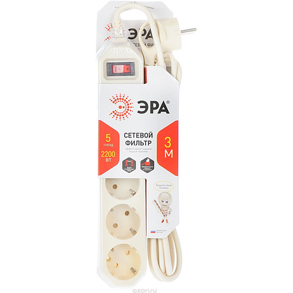 Сетевой фильтр Эра "USF", 5 розеток, 3 м - 2