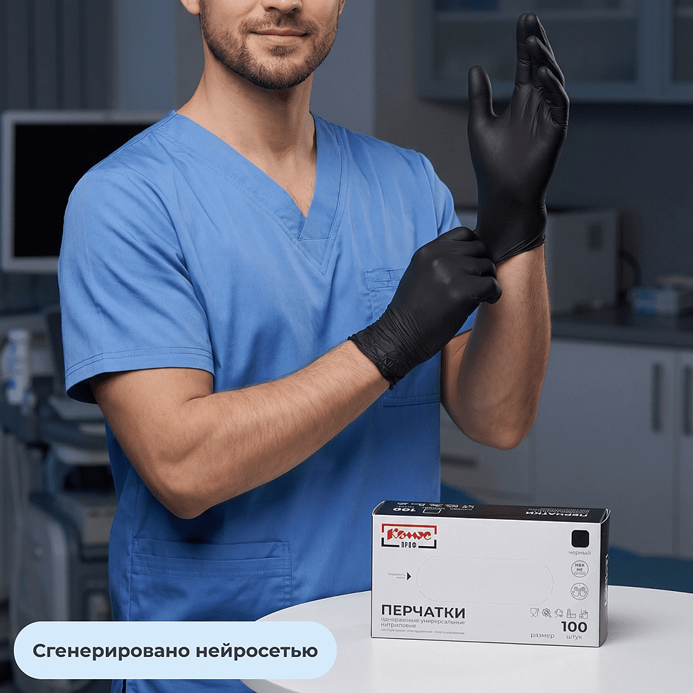 Перчатки нитриловые, неопудренные, одноразовые, р-р, L, 100 штук, черный - 3