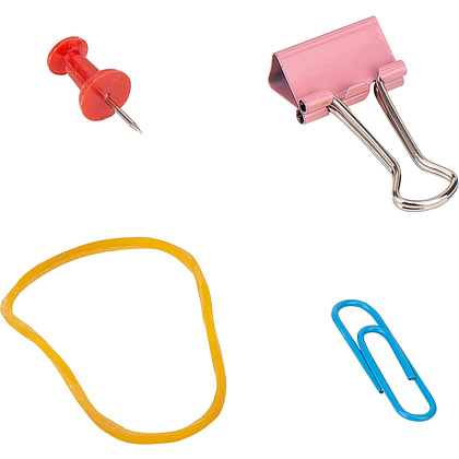 Набор канцелярский "Deli Essential", зажимы+скрепки+кнопки+резинки, ассорти - 2