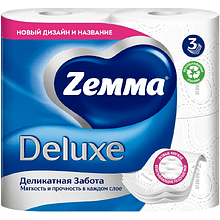 Бумага туалетная Zemma Deluxe, 4 рулона, 3 слоя, белый