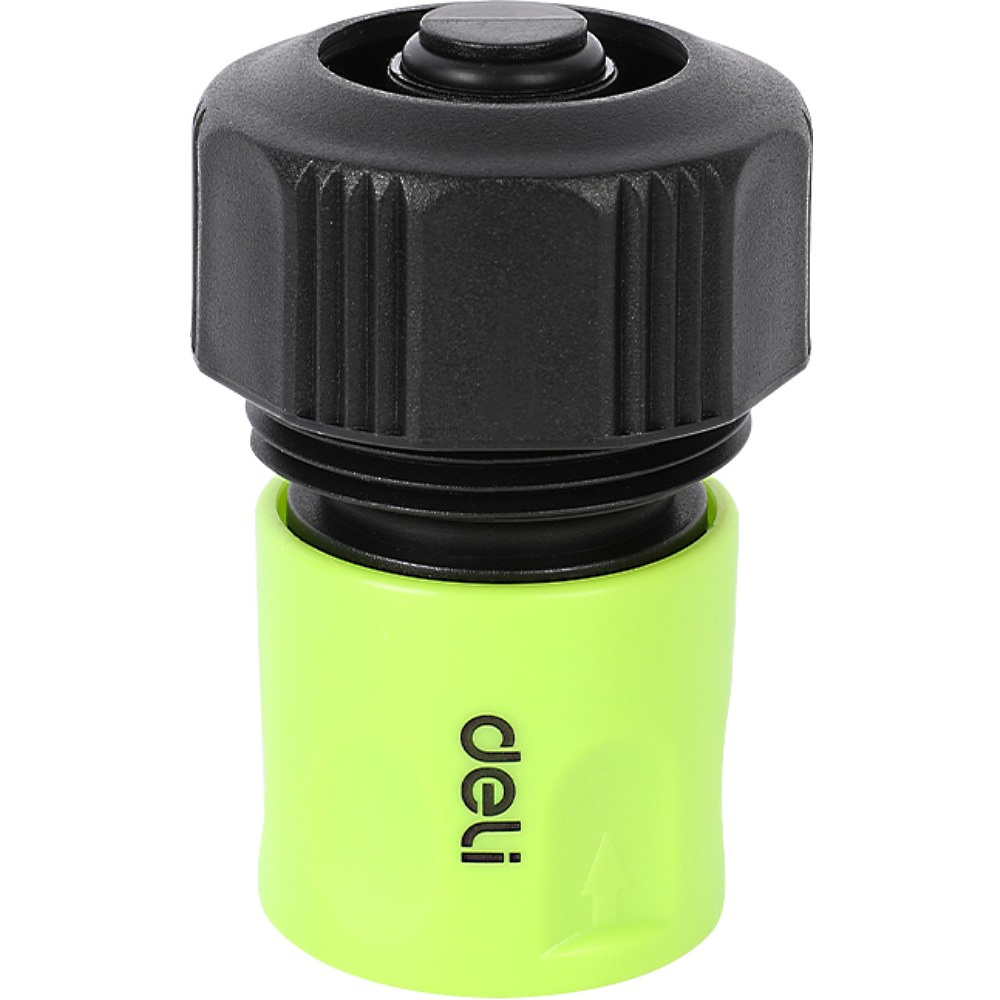 Соединитель-коннектор для шлангов Deli GS EDL8796, 3/4", быстросъемный с аквастопом, черный, зеленый