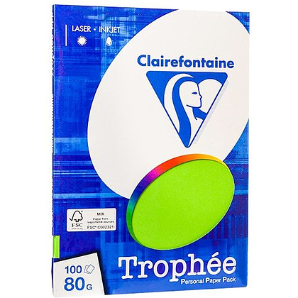 Бумага цветная "Trophée", А4, 100 листов, 80 г/м2, салатовый неон