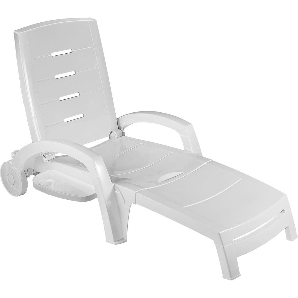 Шезлонг складной на колесах, пластик, белый