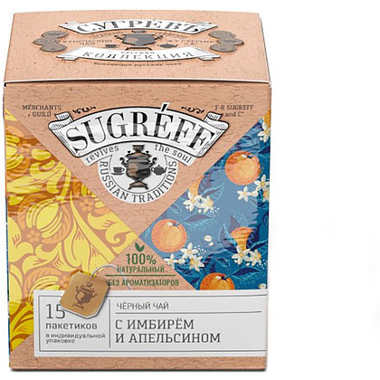Чай черный "Сугревъ", 15 пакетиков x1.8 г, с имбирем и апельсином