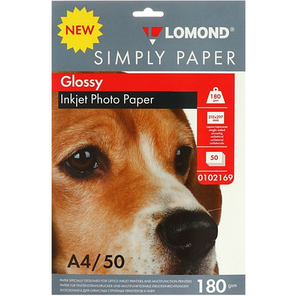 Фотобумага глянцевая для струйной печати "Lomond", А4, 50 листов, 180 г/м2