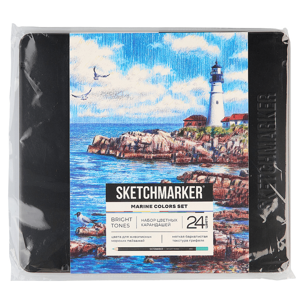Набор карандашей цветных "Sketchmarker Морской", 24 цвета, в металлической коробке - 2