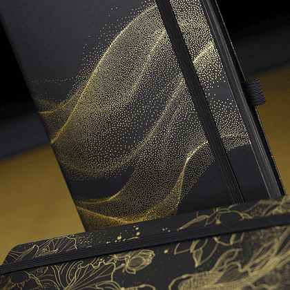 Блокнот "Total Black holo gold", А5, 96 листов, линейка, на резинке, черный, золотистый - 4